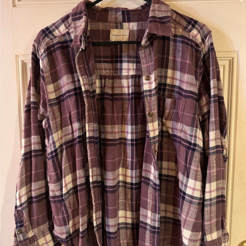 American Eagle Outfitters Women's Purple Plaid Button Down Shirt